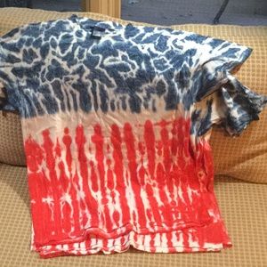 Three; red, white and blue tie-dye tees